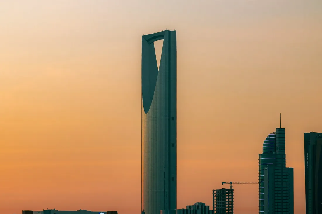 Kingdom Centre tower in Riyadh at sunset